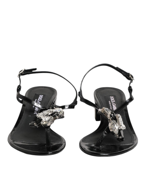 Dolce & Gabbana Black Leather Crystal Ankle Strap Sandals Shoes - ClickThatClicks 
