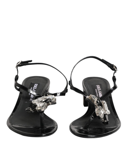 Dolce & Gabbana Black Leather Crystal Ankle Strap Sandals Shoes - ClickThatClicks 