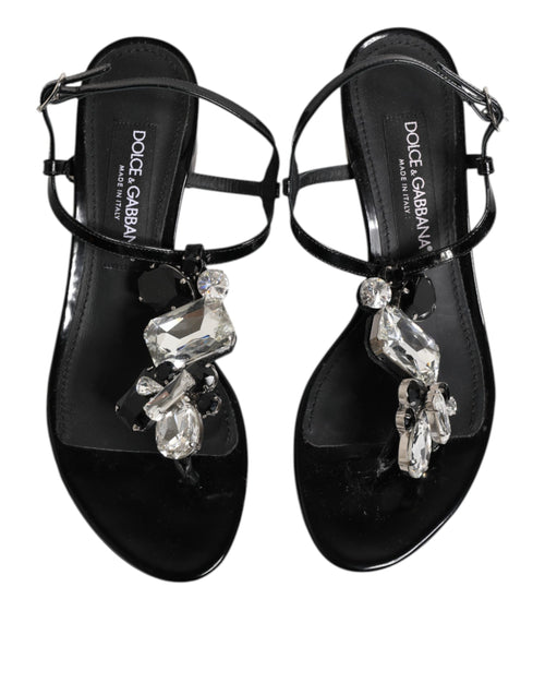 Dolce & Gabbana Black Leather Crystal Ankle Strap Sandals Shoes - ClickThatClicks 