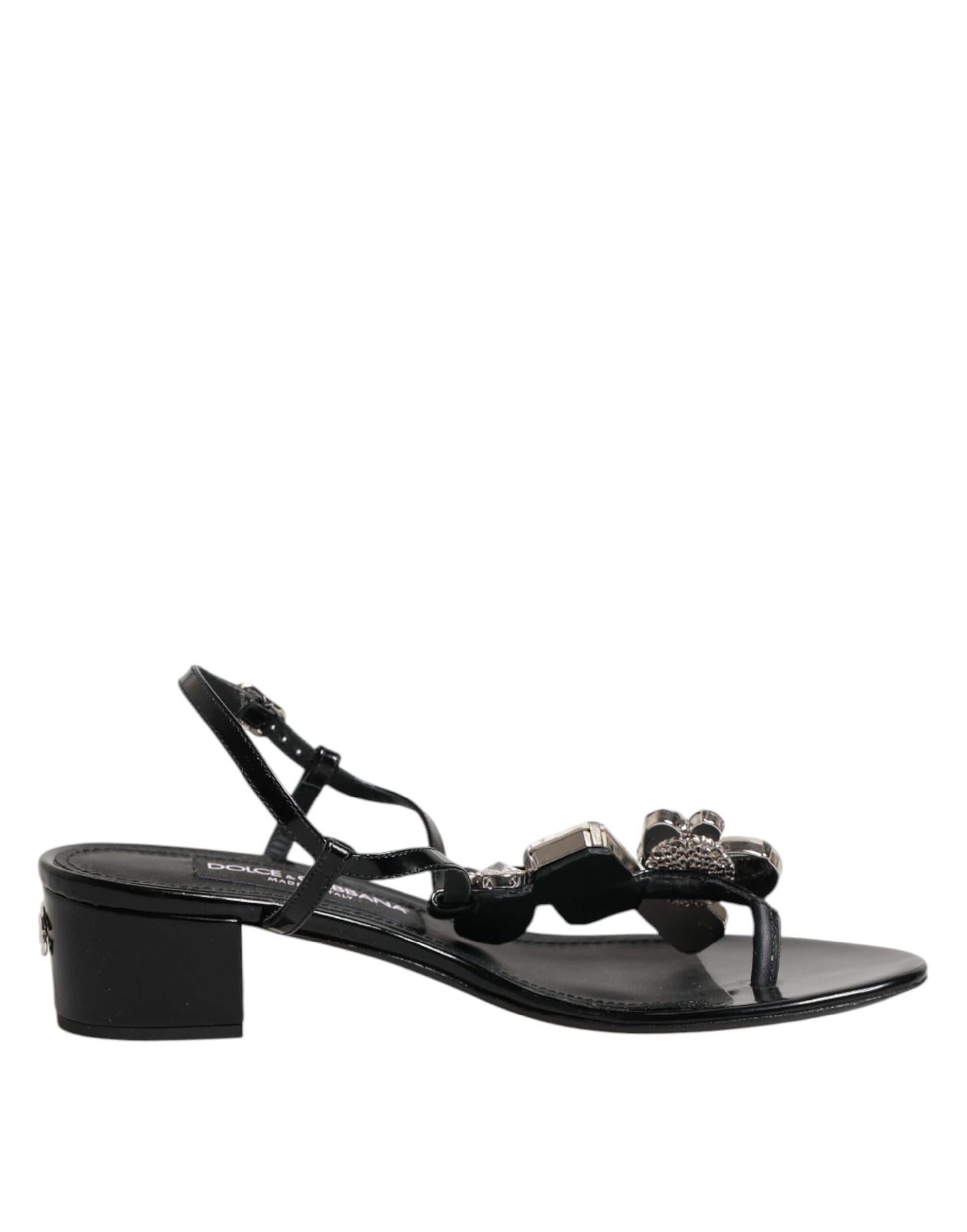 Dolce & Gabbana Black Leather Crystal Ankle Strap Sandals Shoes - ClickThatClicks 