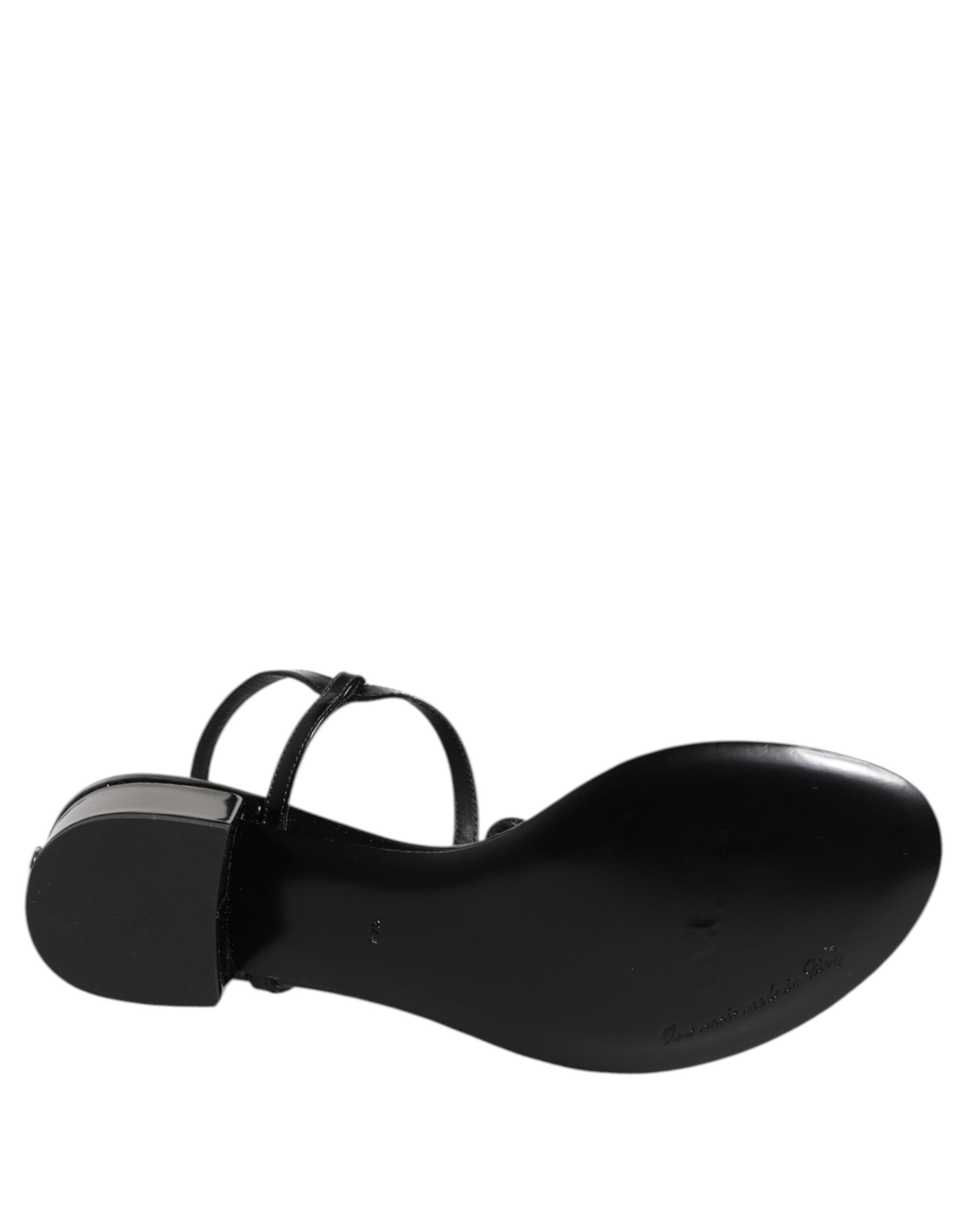 Dolce & Gabbana Black Leather Crystal Ankle Strap Sandals Shoes - ClickThatClicks 
