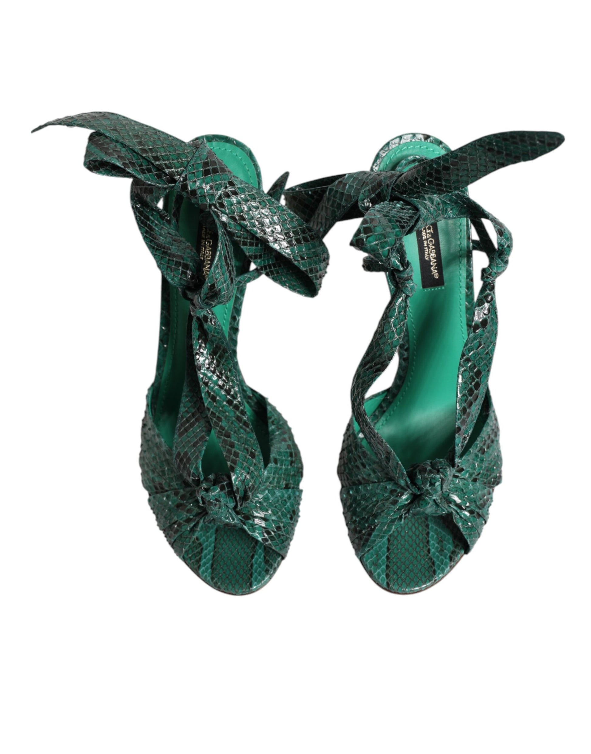 Dolce & Gabbana Green Python Leather Heels Sandals Shoes - ClickThatClicks 