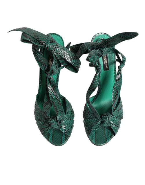 Dolce & Gabbana Green Python Leather Heels Sandals Shoes - ClickThatClicks 