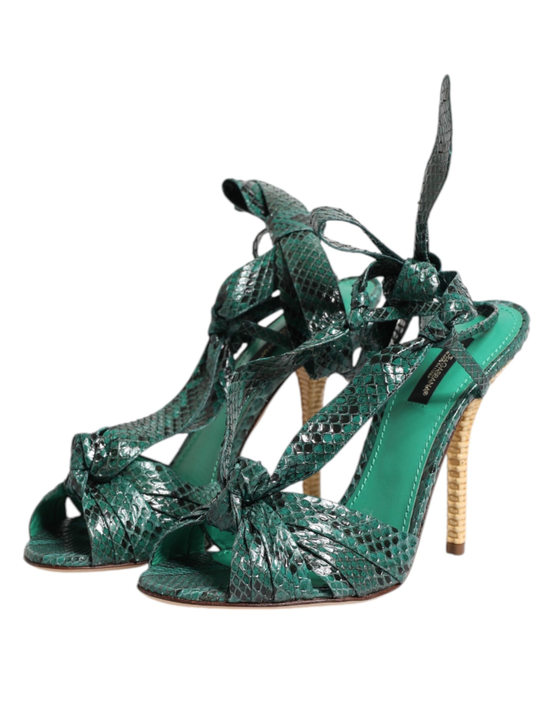 Dolce & Gabbana Green Python Leather Heels Sandals Shoes - ClickThatClicks 