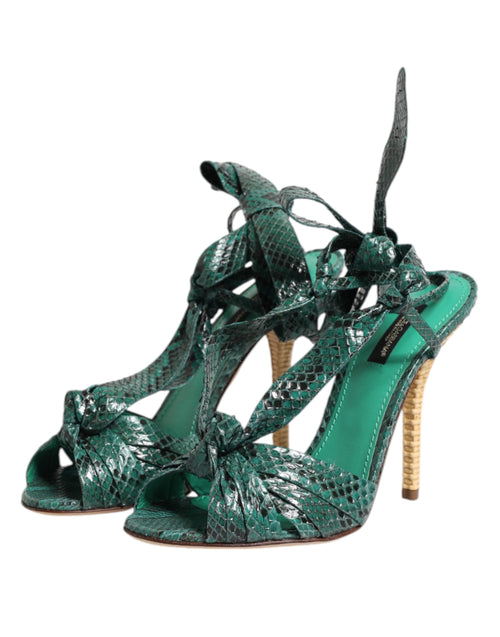 Dolce & Gabbana Green Python Leather Heels Sandals Shoes - ClickThatClicks 