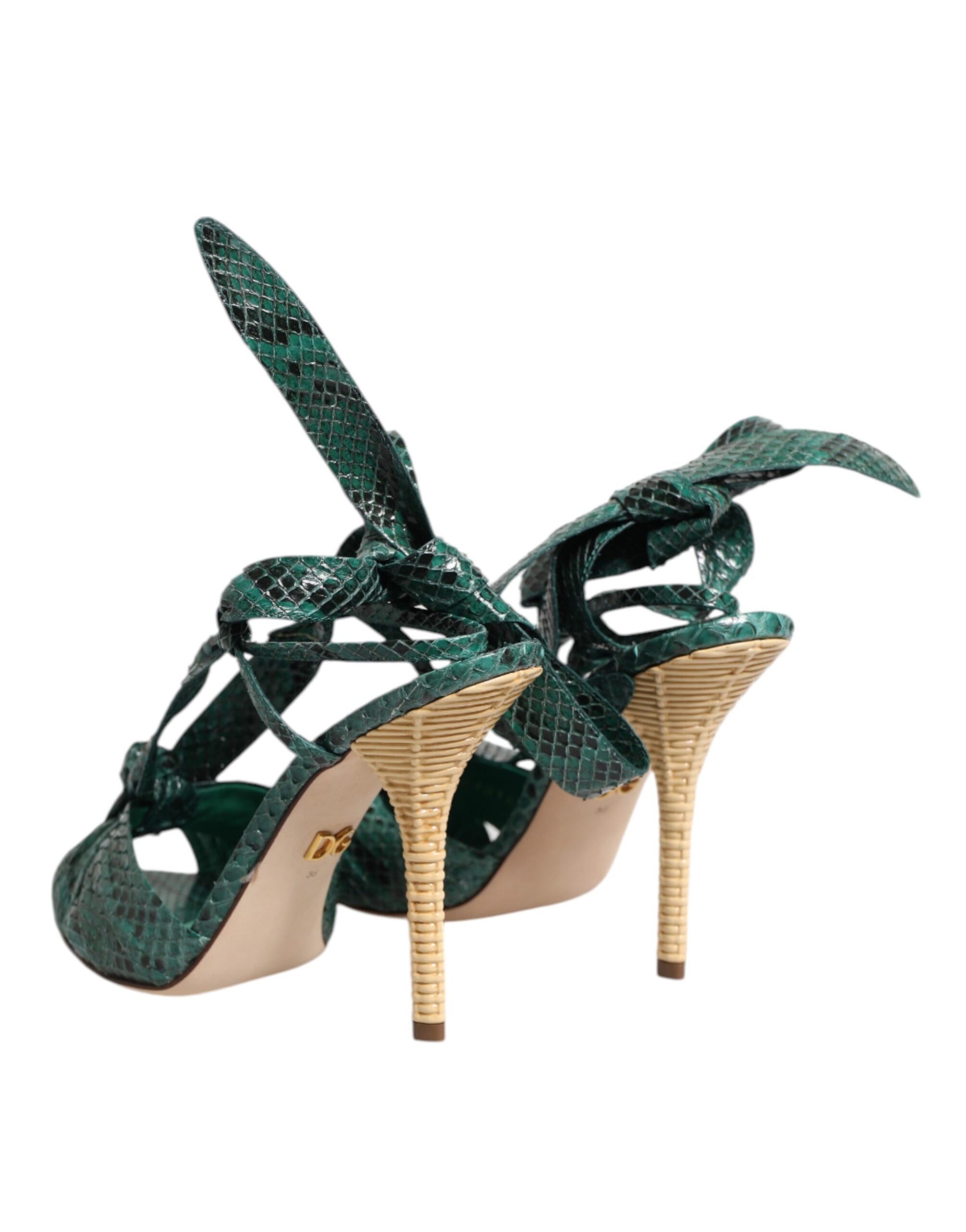 Dolce & Gabbana Green Python Leather Heels Sandals Shoes - ClickThatClicks 