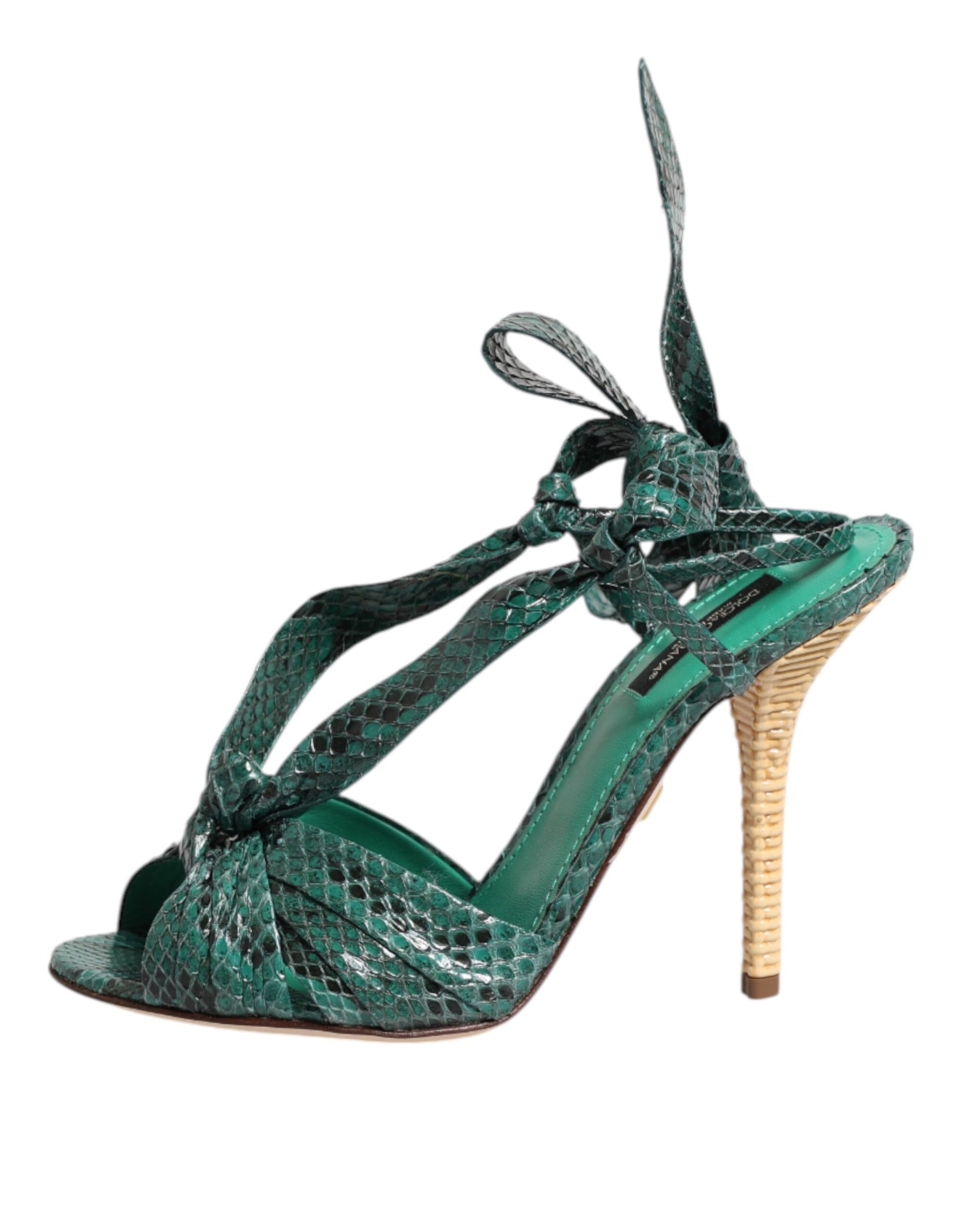 Dolce & Gabbana Green Python Leather Heels Sandals Shoes - ClickThatClicks 