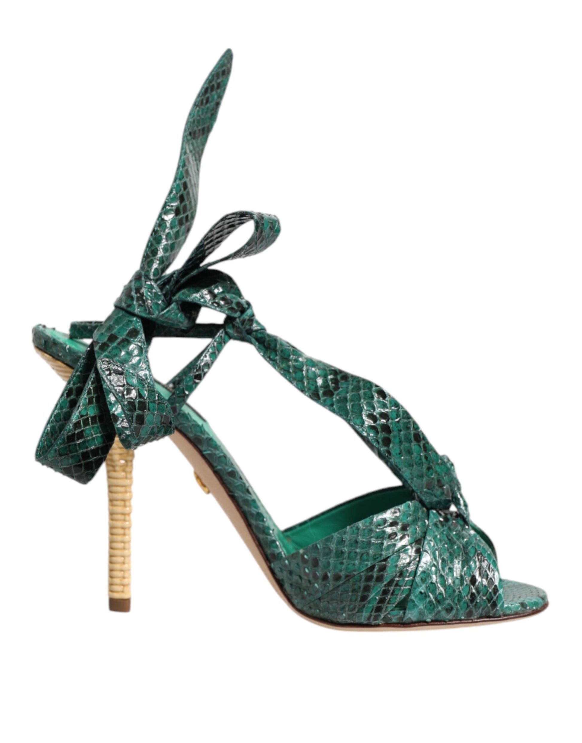 Dolce & Gabbana Green Python Leather Heels Sandals Shoes - ClickThatClicks 