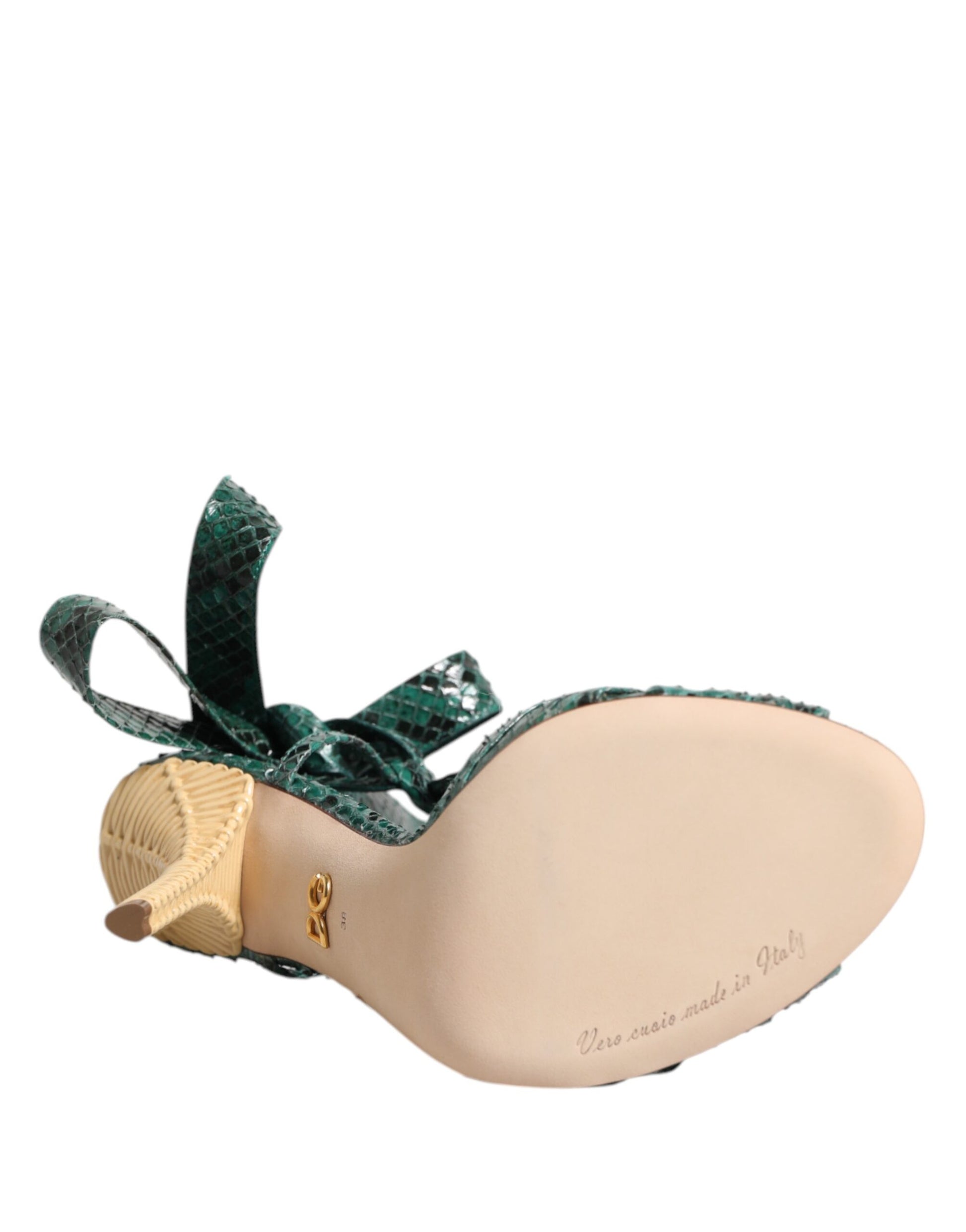 Dolce & Gabbana Green Python Leather Heels Sandals Shoes - ClickThatClicks 