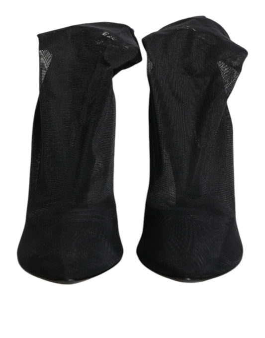 Dolce & Gabbana Black Silk Stretch Mesh Sock Boots Shoes - ClickThatClicks 