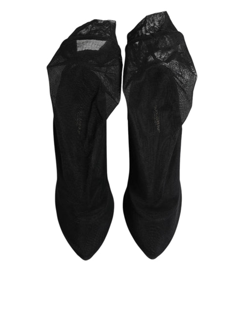 Dolce & Gabbana Black Silk Stretch Mesh Sock Boots Shoes - ClickThatClicks 