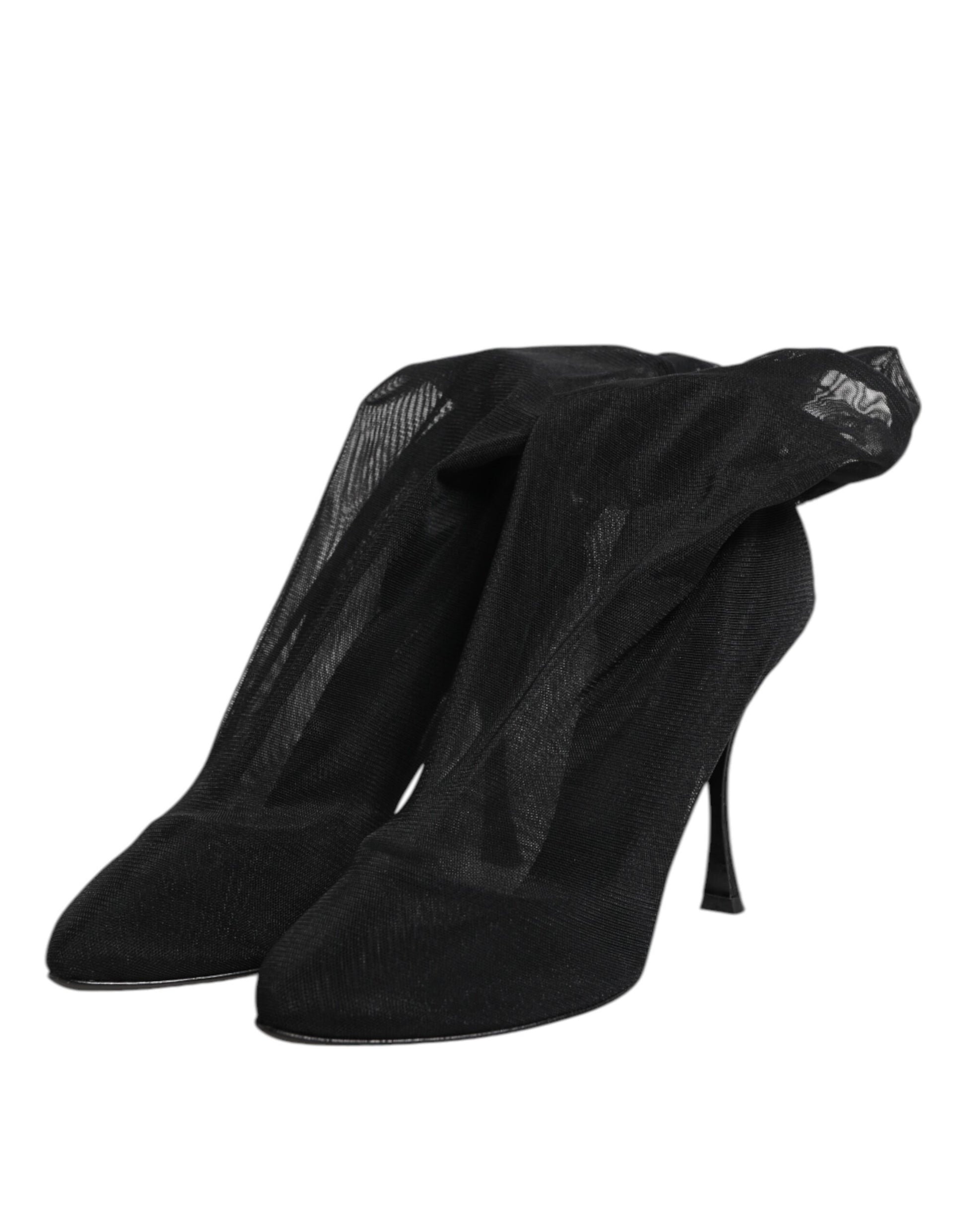 Dolce & Gabbana Black Silk Stretch Mesh Sock Boots Shoes - ClickThatClicks 