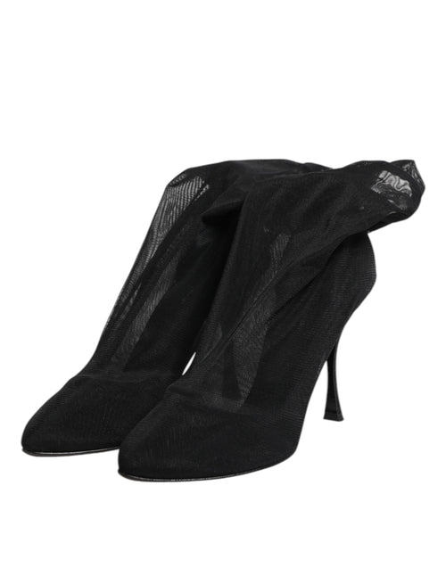 Dolce & Gabbana Black Silk Stretch Mesh Sock Boots Shoes - ClickThatClicks 