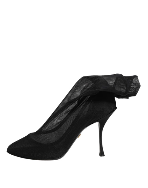 Dolce & Gabbana Black Silk Stretch Mesh Sock Boots Shoes - ClickThatClicks 
