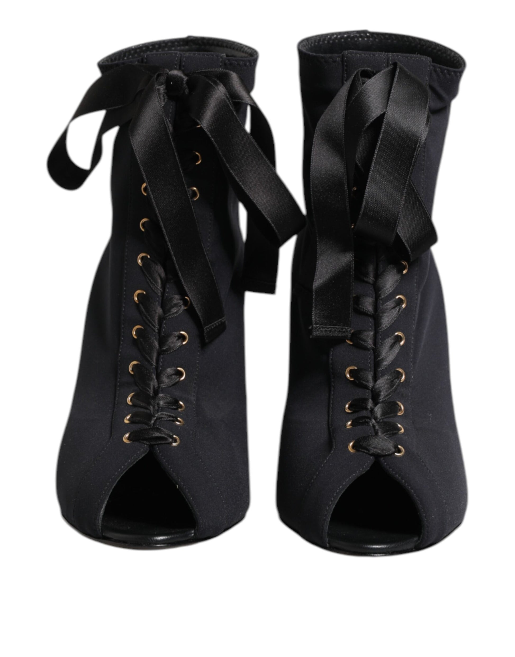 Dolce & Gabbana Black Stiletto Heels Lace Up Boots Shoes - ClickThatClicks 