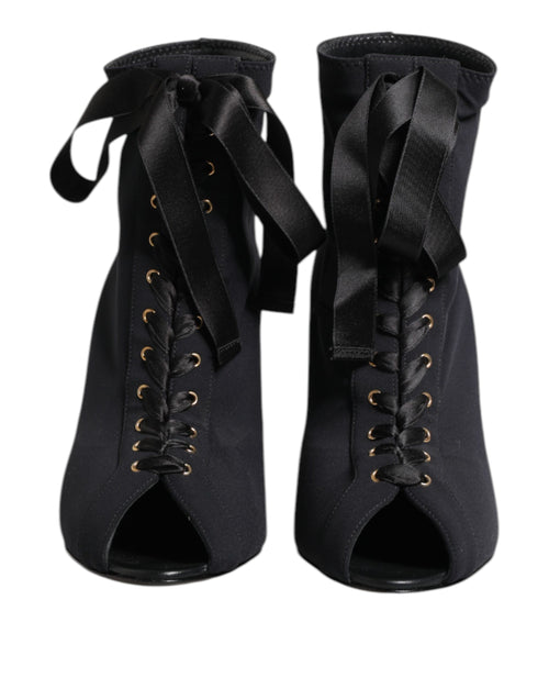 Dolce & Gabbana Black Stiletto Heels Lace Up Boots Shoes - ClickThatClicks 