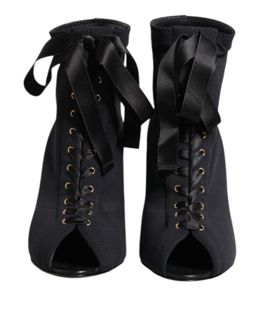Dolce & Gabbana Black Stiletto Heels Lace Up Boots Shoes - ClickThatClicks 