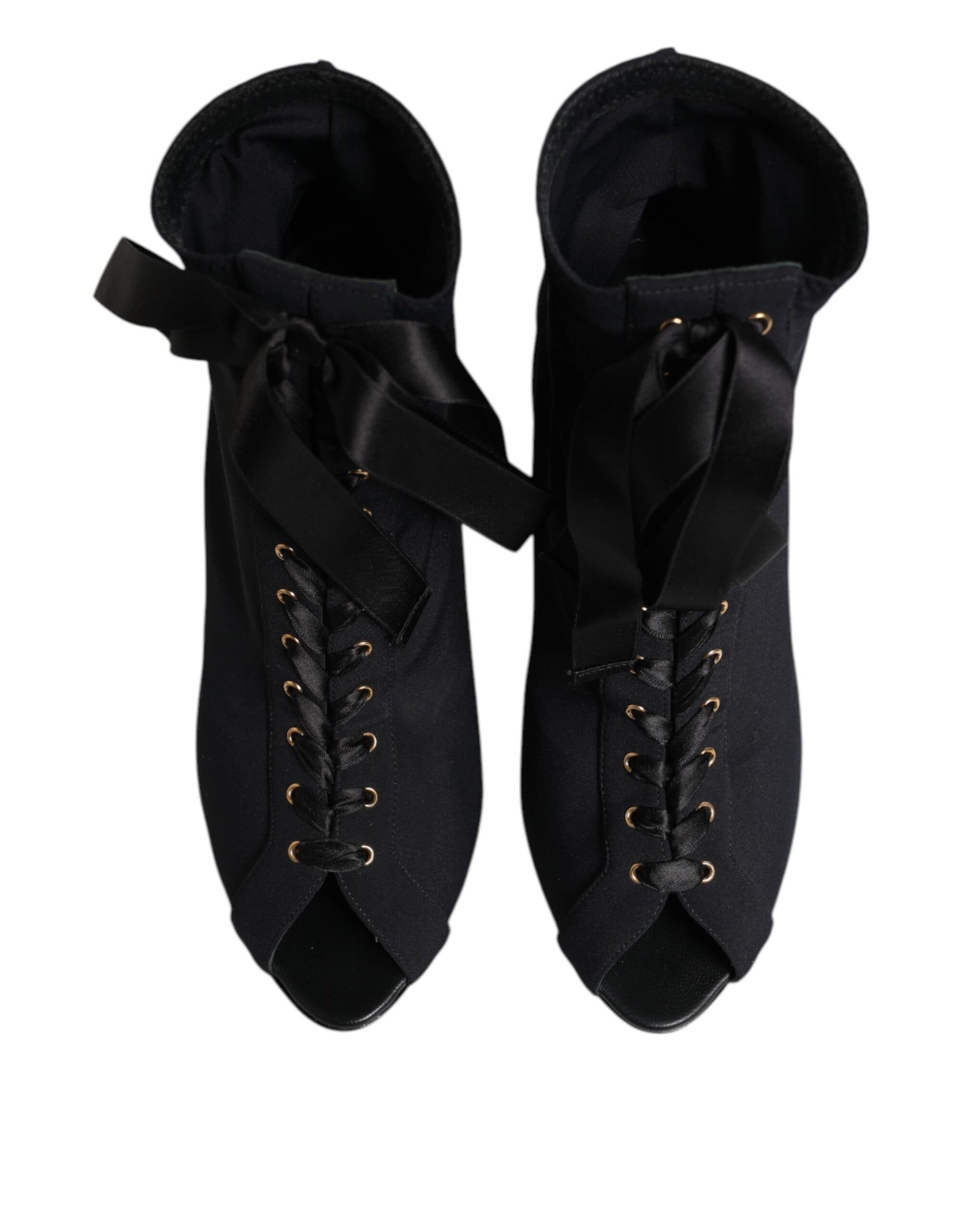 Dolce & Gabbana Black Stiletto Heels Lace Up Boots Shoes - ClickThatClicks 
