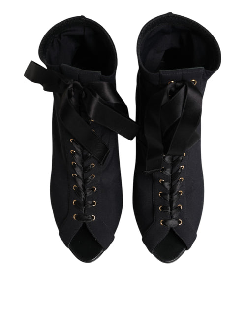 Dolce & Gabbana Black Stiletto Heels Lace Up Boots Shoes - ClickThatClicks 