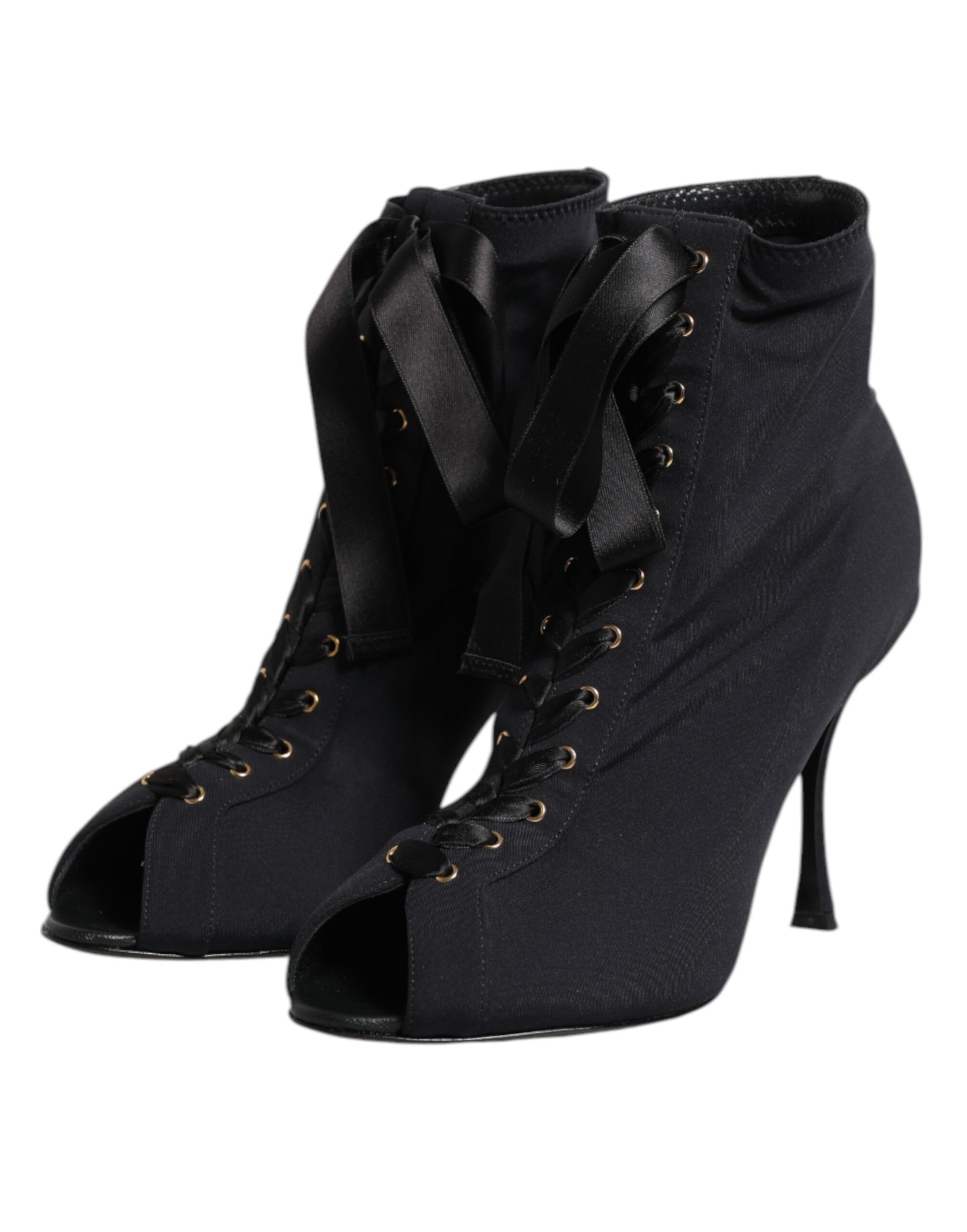 Dolce & Gabbana Black Stiletto Heels Lace Up Boots Shoes - ClickThatClicks 