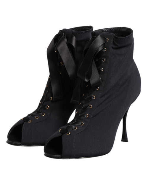 Dolce & Gabbana Black Stiletto Heels Lace Up Boots Shoes - ClickThatClicks 