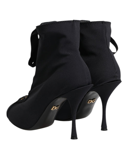 Dolce & Gabbana Black Stiletto Heels Lace Up Boots Shoes - ClickThatClicks 