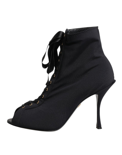 Dolce & Gabbana Black Stiletto Heels Lace Up Boots Shoes - ClickThatClicks 