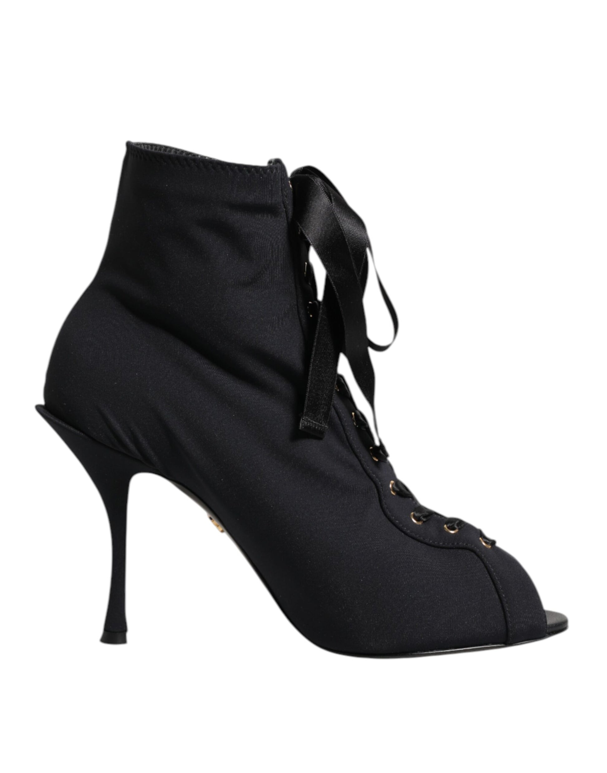 Dolce & Gabbana Black Stiletto Heels Lace Up Boots Shoes - ClickThatClicks 