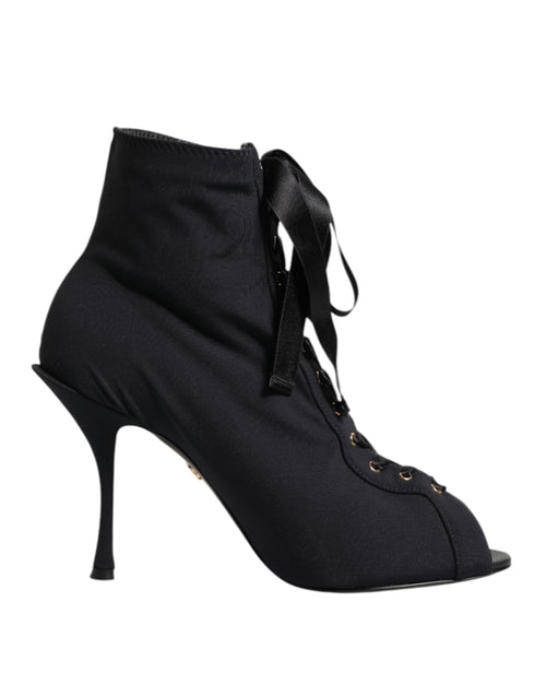 Dolce & Gabbana Black Stiletto Heels Lace Up Boots Shoes - ClickThatClicks 