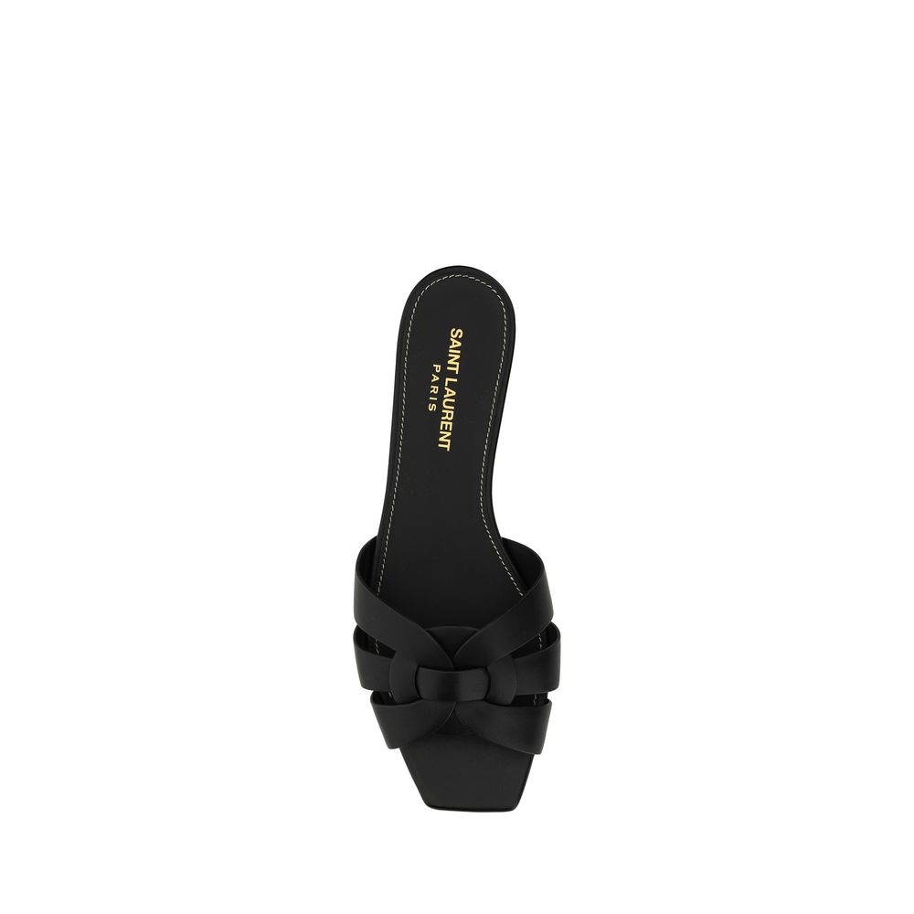 Saint Laurent Black Calf Leather Bos Taurus Flat Sandals - ClickThatClicks 
