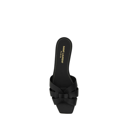 Saint Laurent Black Calf Leather Bos Taurus Flat Sandals - ClickThatClicks 