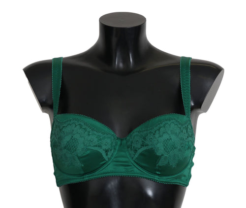 Dolce & Gabbana Green Silk Stretch Floral Lace Bra Underwear - ClickThatClicks 