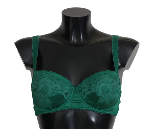 Dolce & Gabbana Green Silk Stretch Floral Lace Bra Underwear - ClickThatClicks 