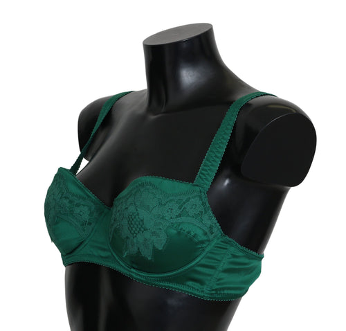 Dolce & Gabbana Green Silk Stretch Floral Lace Bra Underwear - ClickThatClicks 