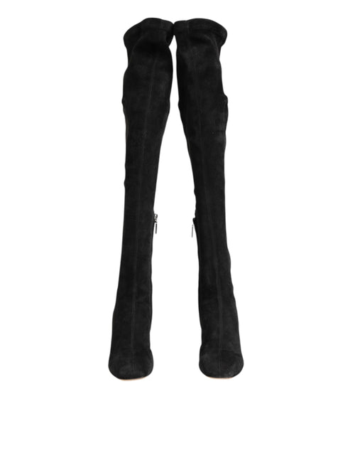 Dolce & Gabbana Black Suede Leather Knee High Boots Shoes - ClickThatClicks 