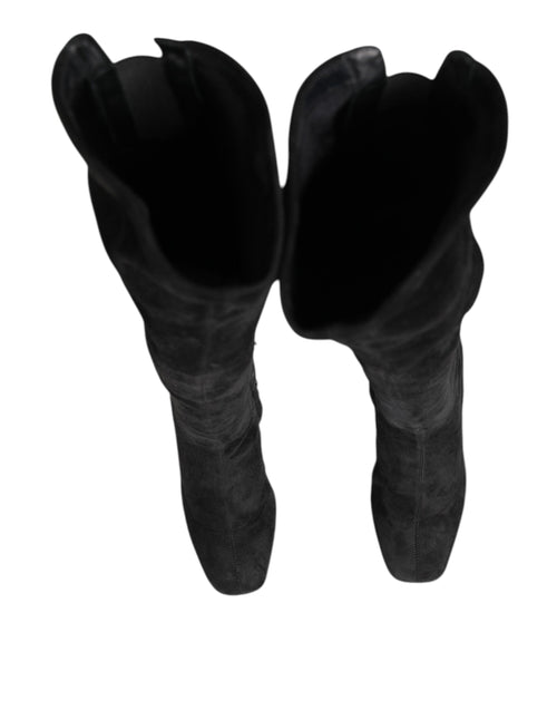 Dolce & Gabbana Black Suede Leather Knee High Boots Shoes - ClickThatClicks 