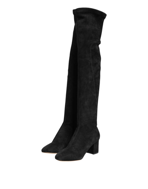 Dolce & Gabbana Black Suede Leather Knee High Boots Shoes - ClickThatClicks 