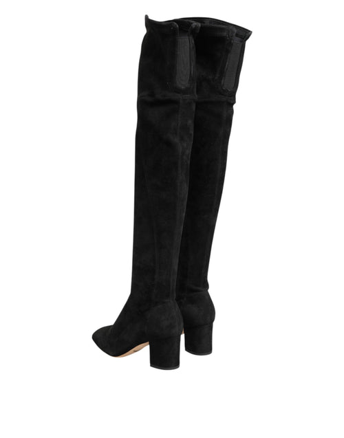 Dolce & Gabbana Black Suede Leather Knee High Boots Shoes - ClickThatClicks 