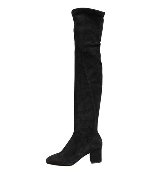 Dolce & Gabbana Black Suede Leather Knee High Boots Shoes - ClickThatClicks 
