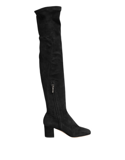Dolce & Gabbana Black Suede Leather Knee High Boots Shoes - ClickThatClicks 