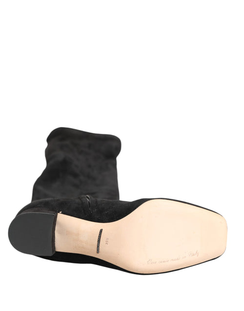 Dolce & Gabbana Black Suede Leather Knee High Boots Shoes - ClickThatClicks 