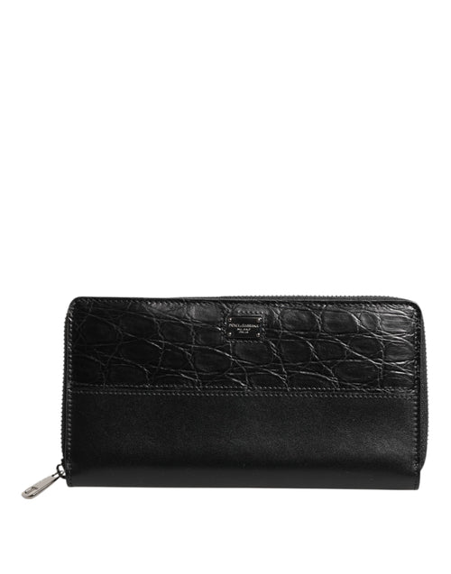Dolce & Gabbana Black Leather Logo Plaque Zip Around Continental Wallet - ClickThatClicks 