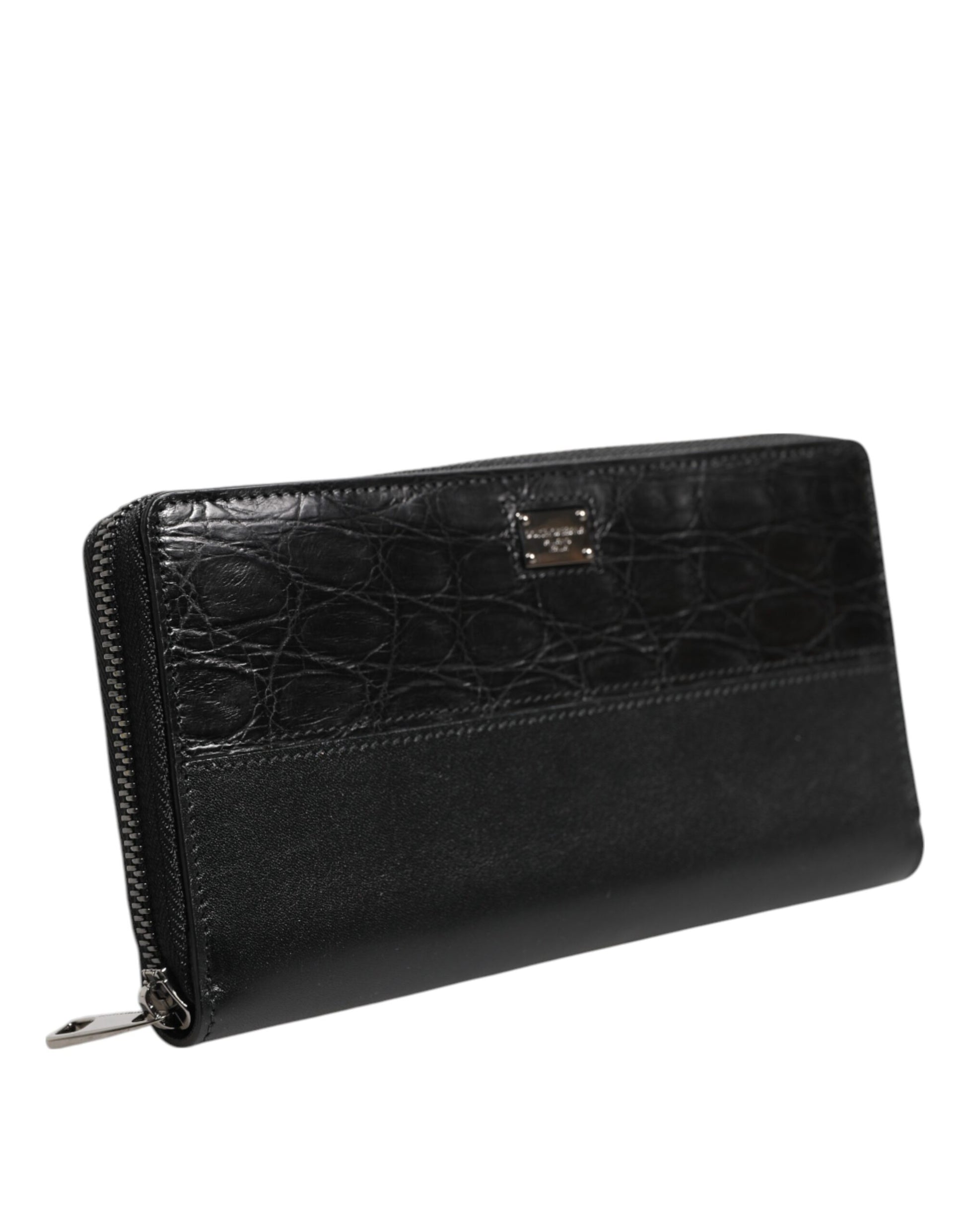 Dolce & Gabbana Black Leather Logo Plaque Zip Around Continental Wallet - ClickThatClicks 