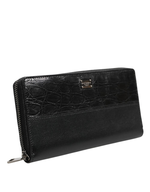 Dolce & Gabbana Black Leather Logo Plaque Zip Around Continental Wallet - ClickThatClicks 