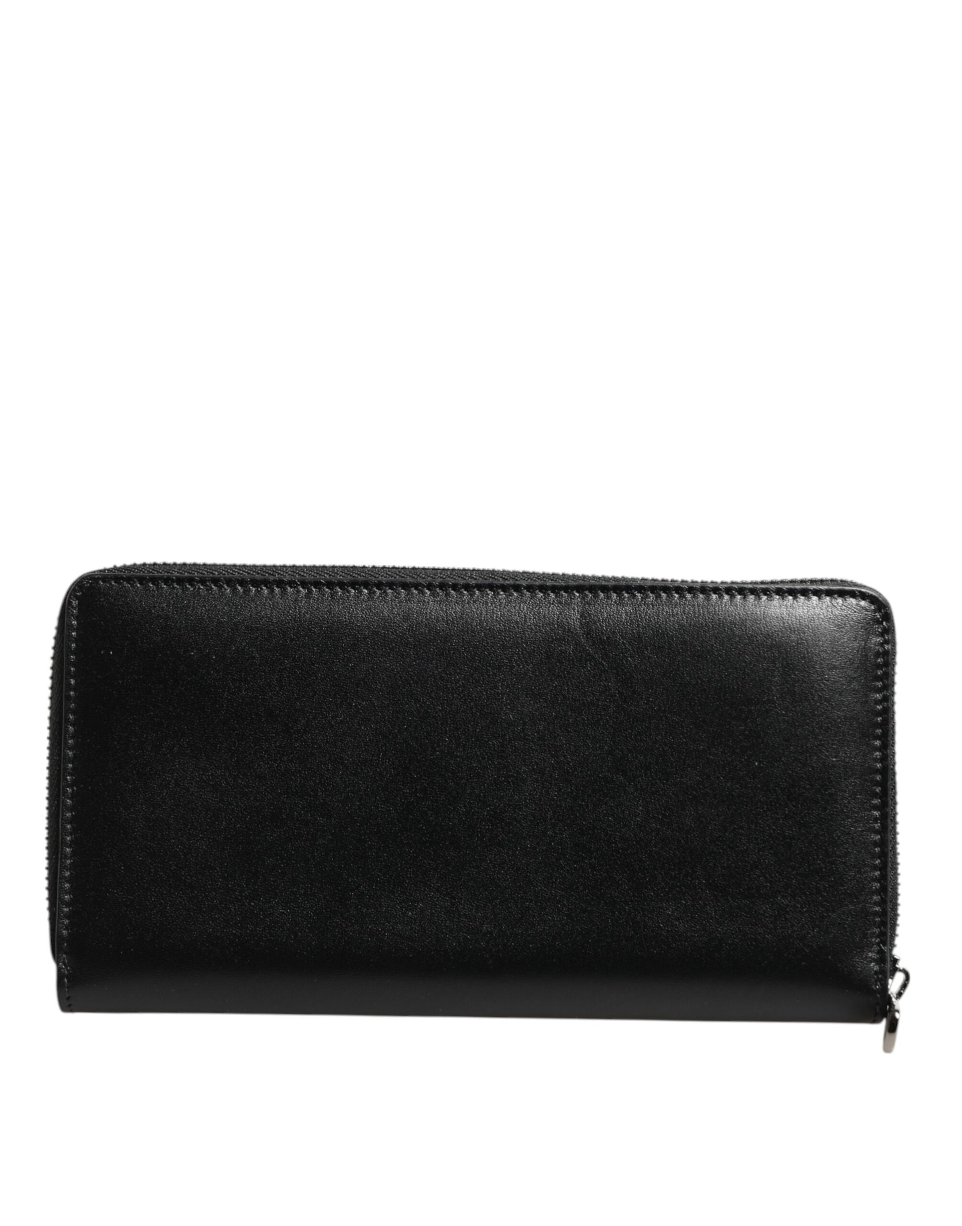 Dolce & Gabbana Black Leather Logo Plaque Zip Around Continental Wallet - ClickThatClicks 