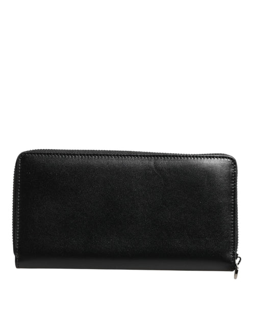 Dolce & Gabbana Black Leather Logo Plaque Zip Around Continental Wallet - ClickThatClicks 