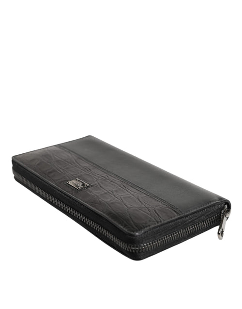 Dolce & Gabbana Black Leather Logo Plaque Zip Around Continental Wallet - ClickThatClicks 