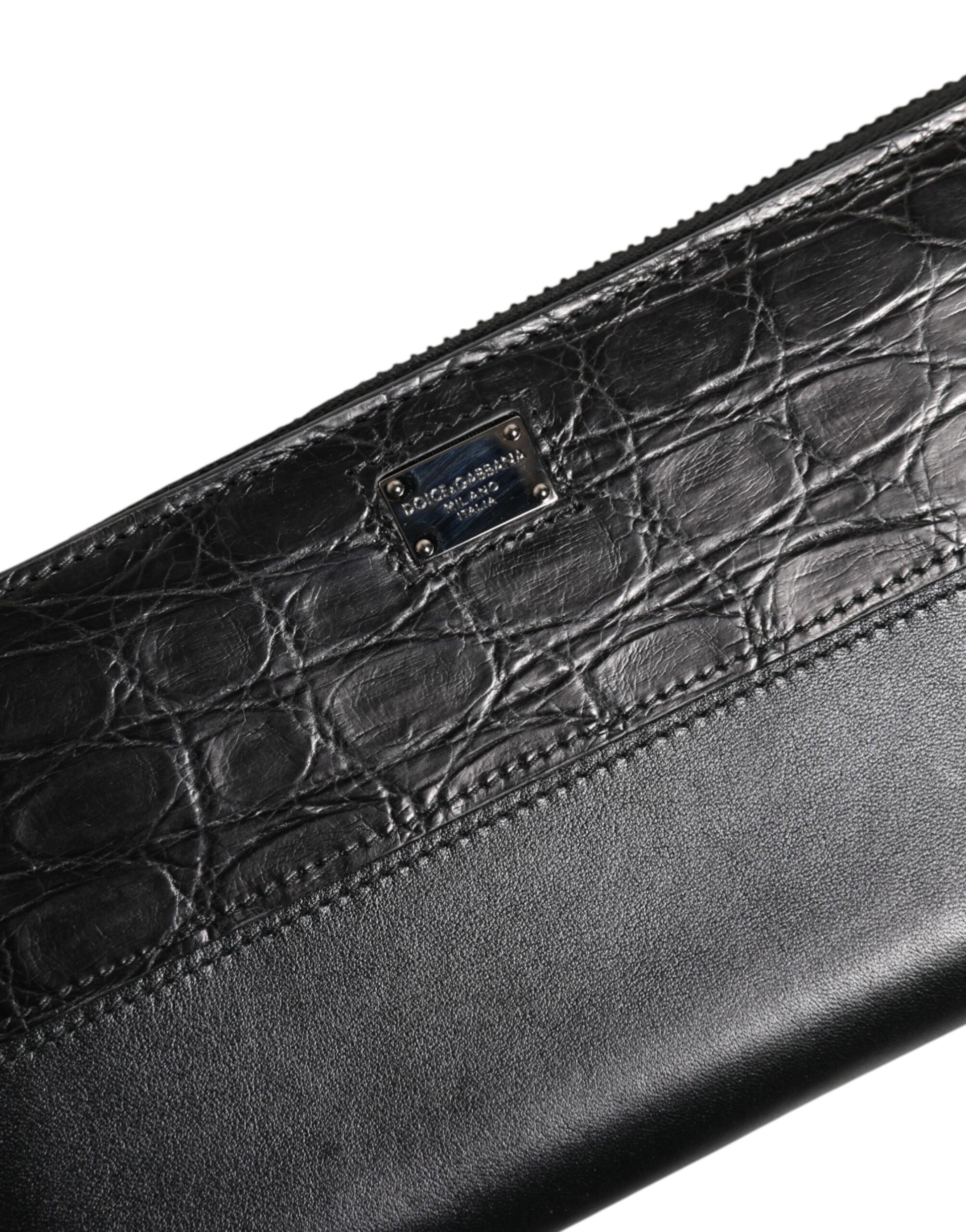 Dolce & Gabbana Black Leather Logo Plaque Zip Around Continental Wallet - ClickThatClicks 