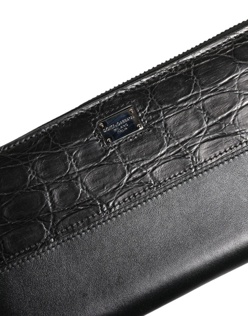 Dolce & Gabbana Black Leather Logo Plaque Zip Around Continental Wallet - ClickThatClicks 