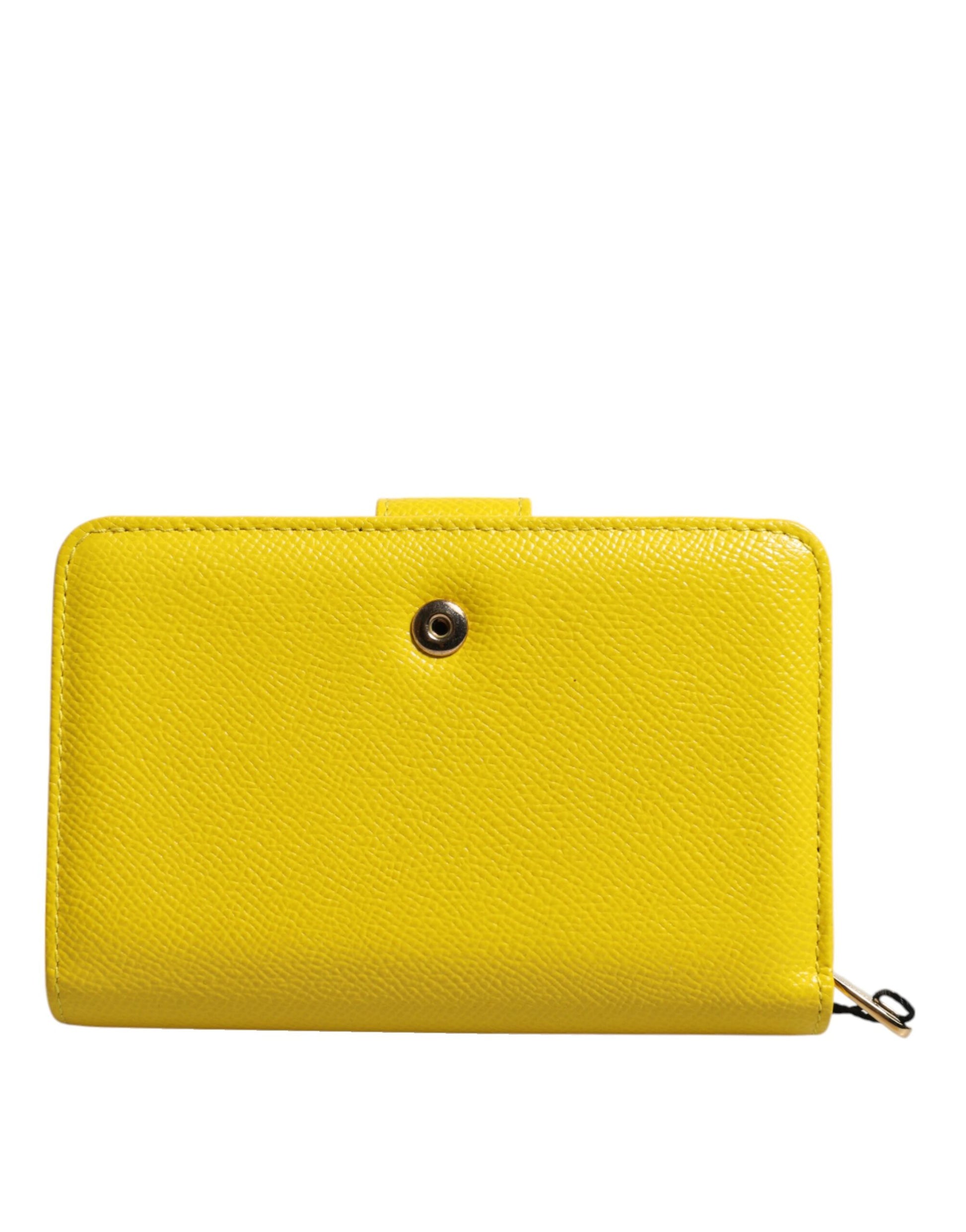 Dolce & Gabbana Yellow Leather Bifold Continental Clutch Wallet - ClickThatClicks 